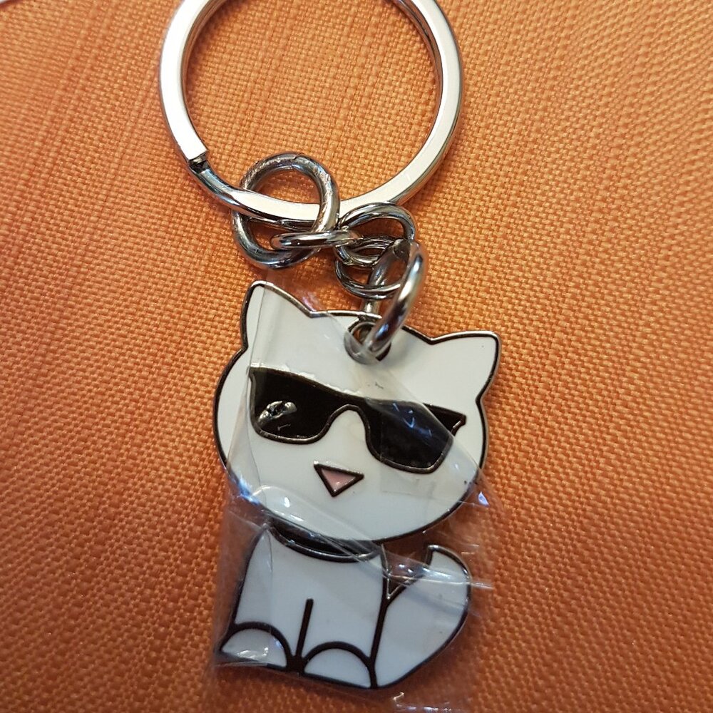 Karl Lagerfeld silver and white color Cat Keychain